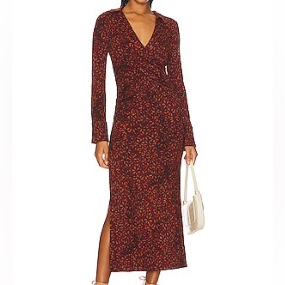 Free People Rust and Orange Long Sleeve Wrap Dress with Slit